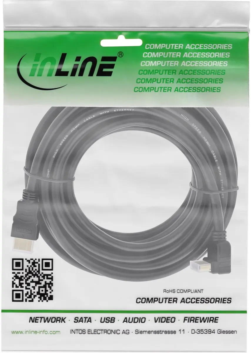 InLine HDMI Kabel 1.4 7,5m - 90° Haaks naar Boven - Zwart