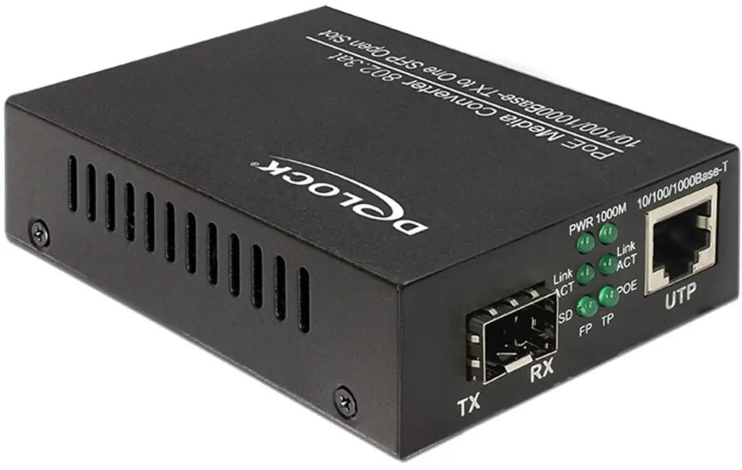 Delock PoE+ Media Converter 10/100/1000Base-T naar SFP