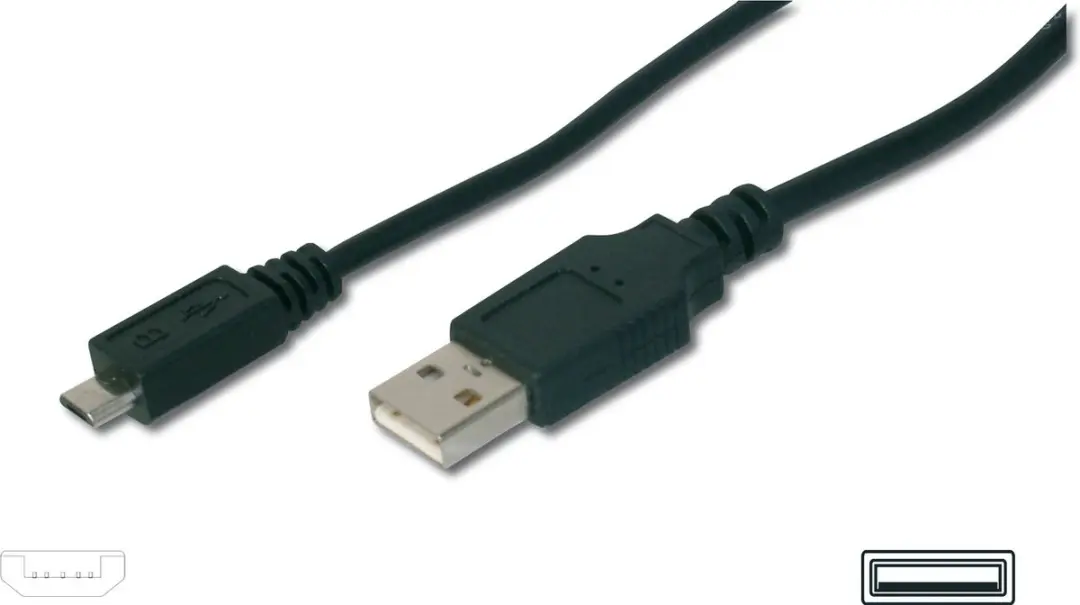 Digitus USB 2.0 A Male naar Micro Male Kabel 1m - Zwart