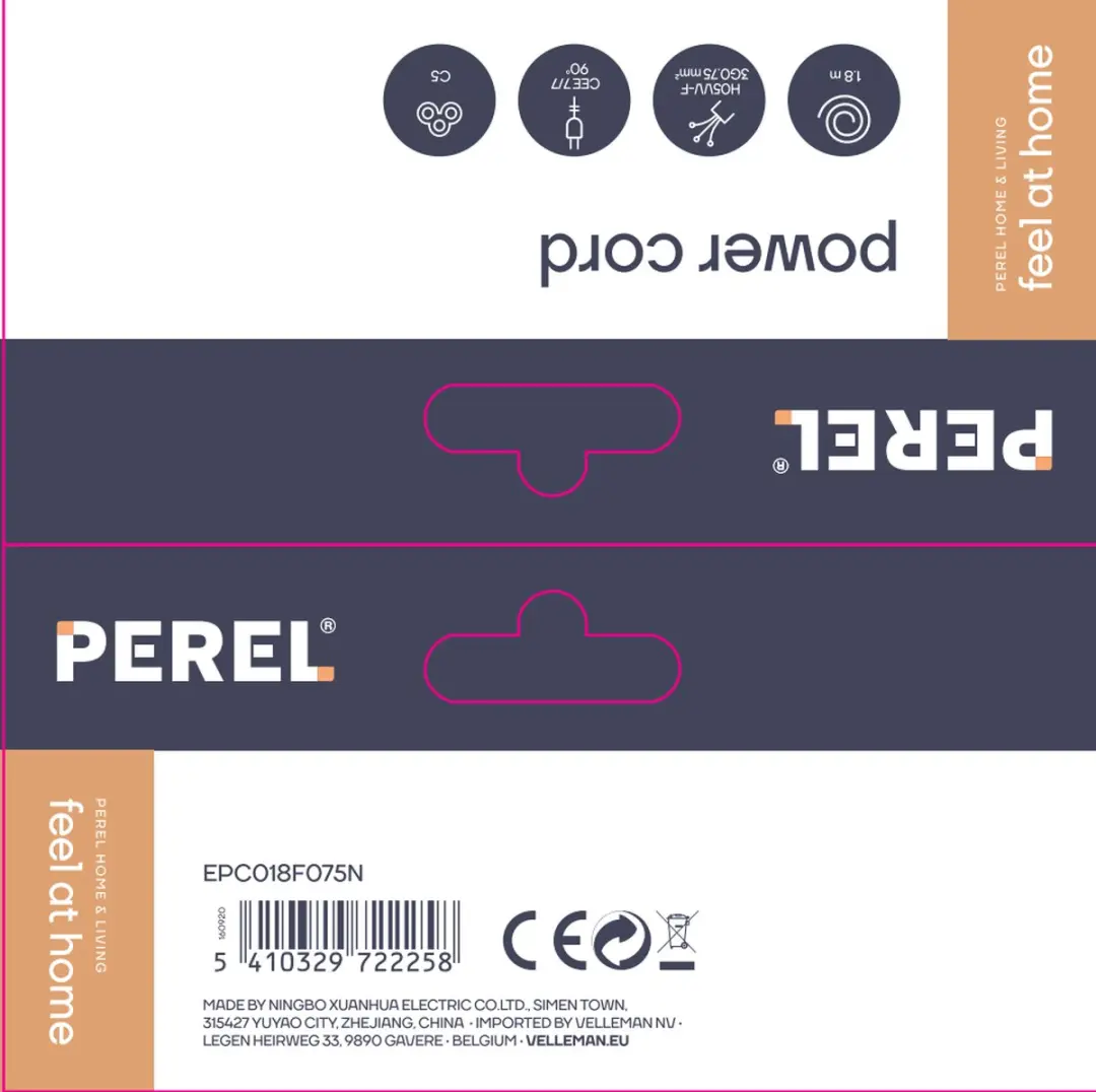 Perel Voedingskabel H05VV-F 3G0.75 1.8m - 2.5A/230V - Zwart