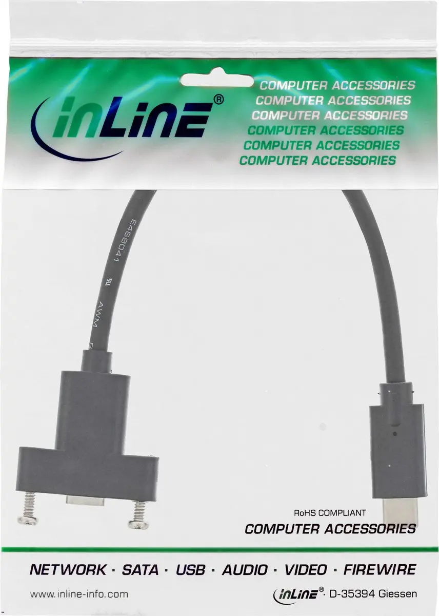 InLine USB-C Inbouwadapter USB3.2 PD 20V/5A - 0,2m - Zwart