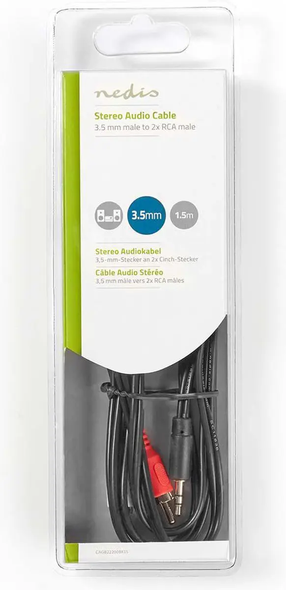 Nedis Stereo-Audiokabel 3,5mm naar 2x RCA - 1,5m - Zwart