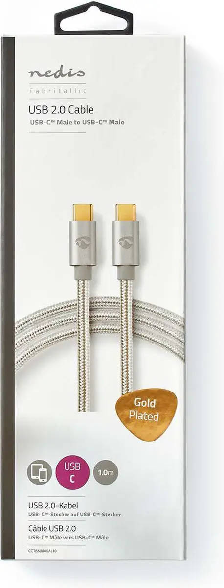 Nedis USB-C Kabel 100W 1m - Verguld - Zilver
