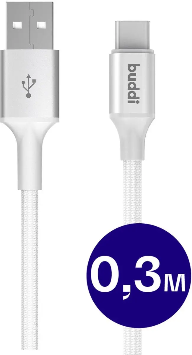 Buddi Flex USB-A naar USB-C Kabel 12W Wit
