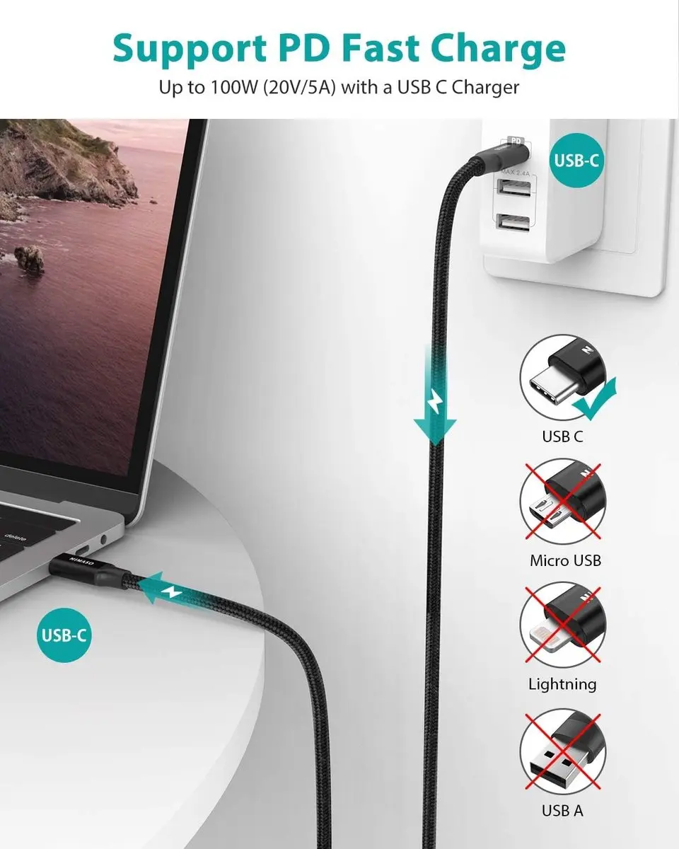 NÖRDIC USBC-N1022 USB-C Kabel 60W 5Gbps 1m - Zwart