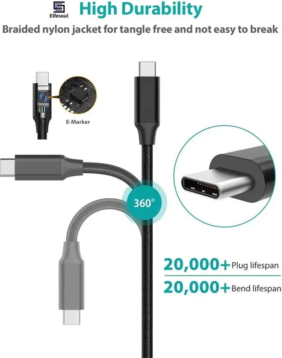NÖRDIC USBC-N1022 USB-C Kabel 60W 5Gbps 1m - Zwart - afbeelding 6 van 6