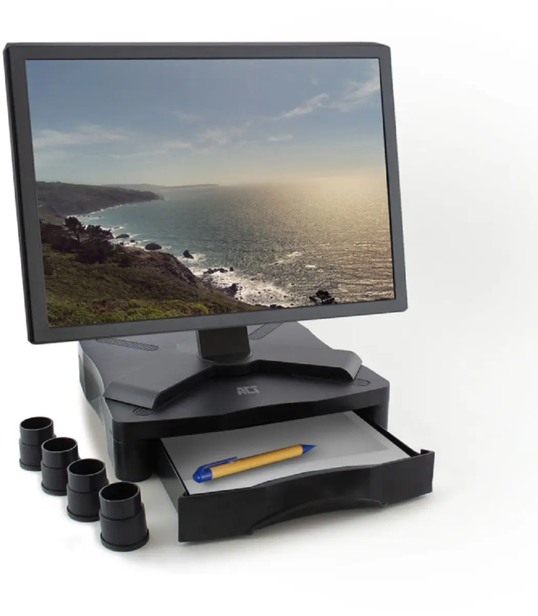 ACT AC8200 Monitorstandaard met lade - tot 43" - 27kg - Zwart - afbeelding 6 van 6