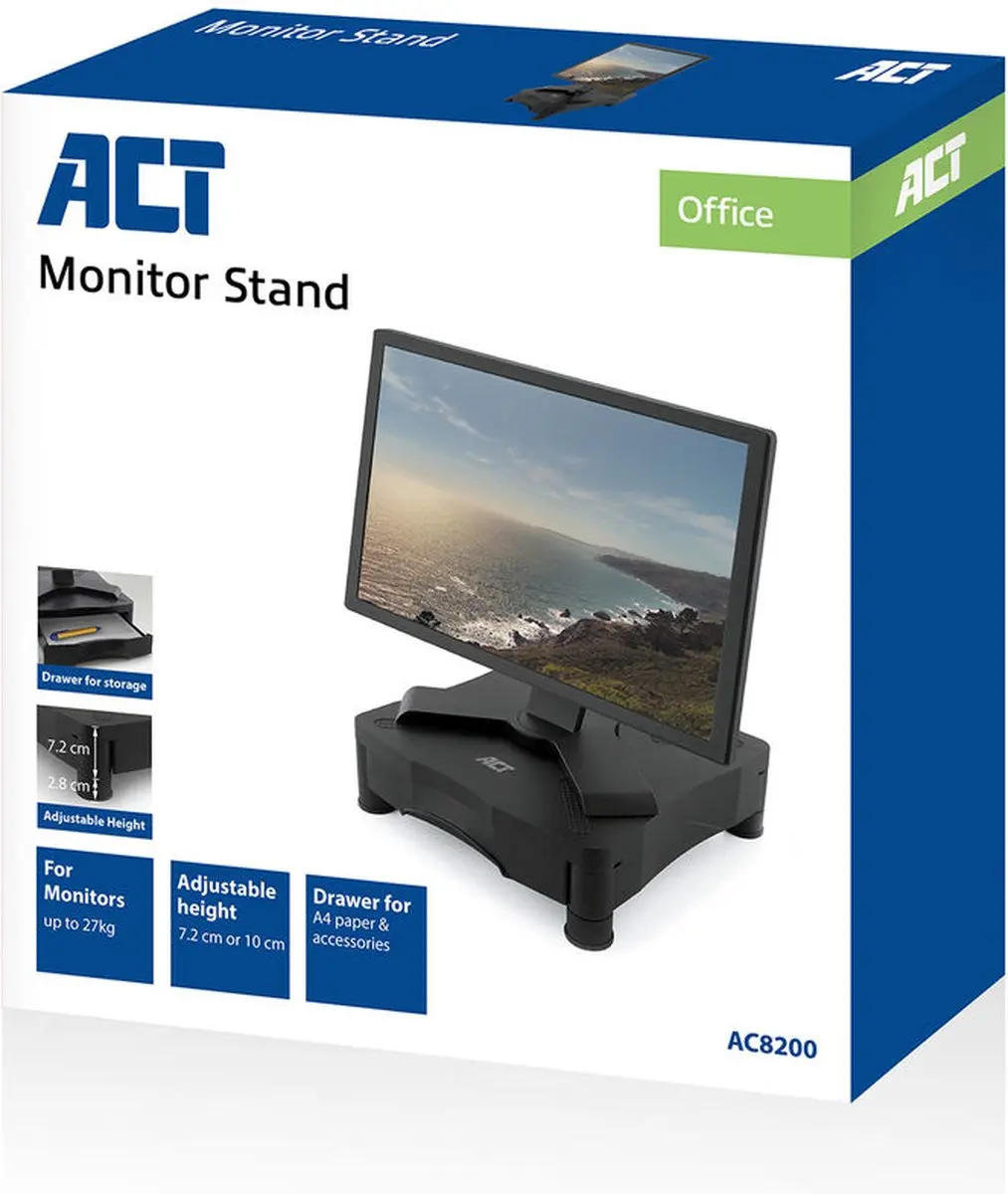 ACT AC8200 Monitorstandaard met lade - tot 43" - 27kg - Zwart