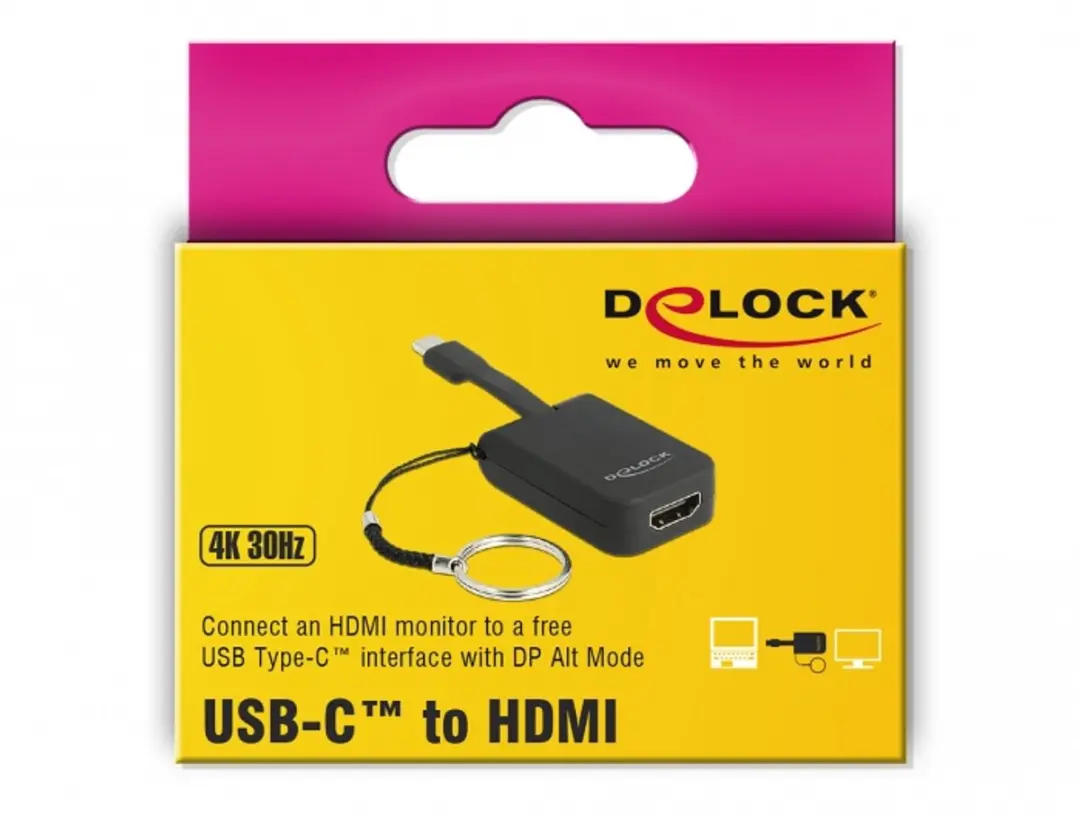 Delock USB-C naar HDMI Adapter Sleutelhanger 4K30 - Zwart