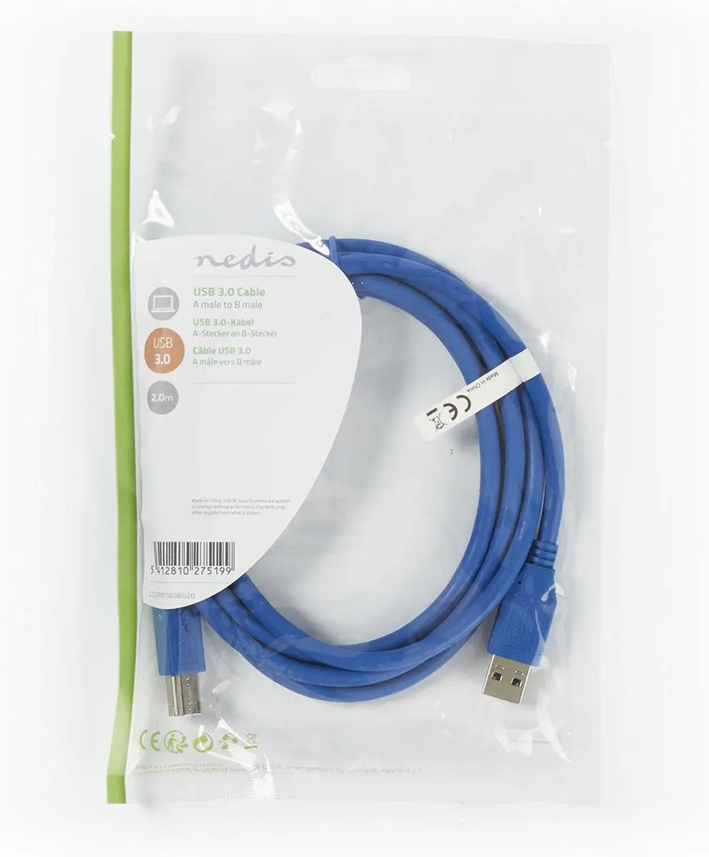 Nedis USB 3.2 Gen 1 A-B Kabel 5Gbps 2m - Blauw