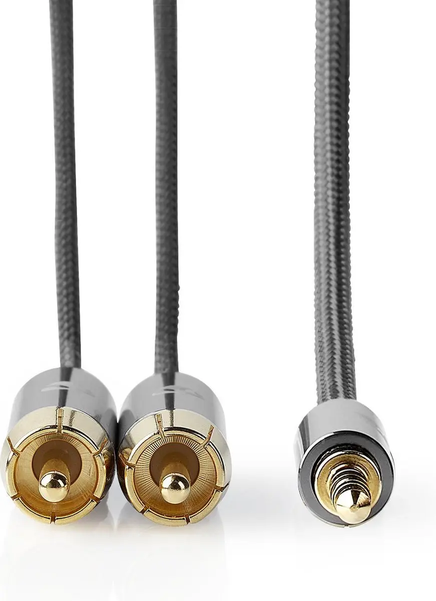 Nedis Stereo-Audiokabel 3,5mm Male naar 2x RCA Male - 1m - Verguld - Grijs