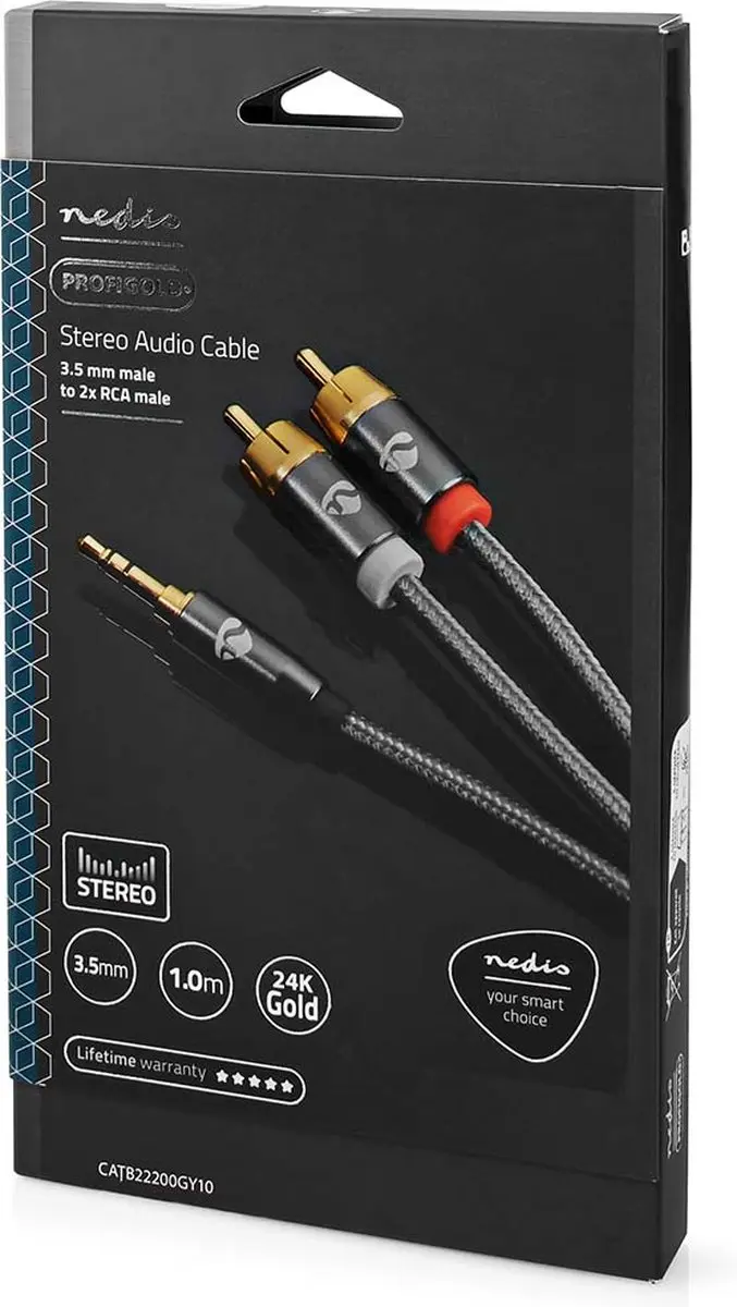 Nedis Stereo-Audiokabel 3,5mm Male naar 2x RCA Male - 1m - Verguld - Grijs