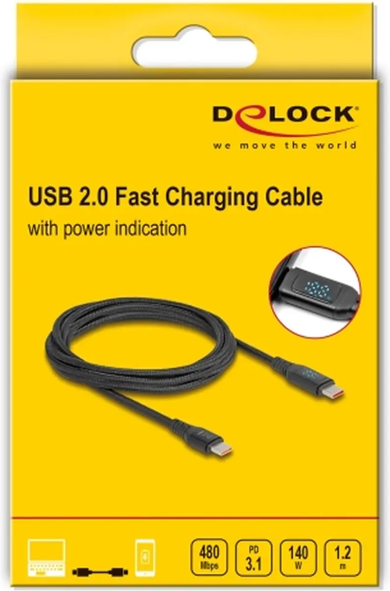 Delock USB-C naar USB-C PD 3.1 Kabel 140W - 1.20m - Zwart