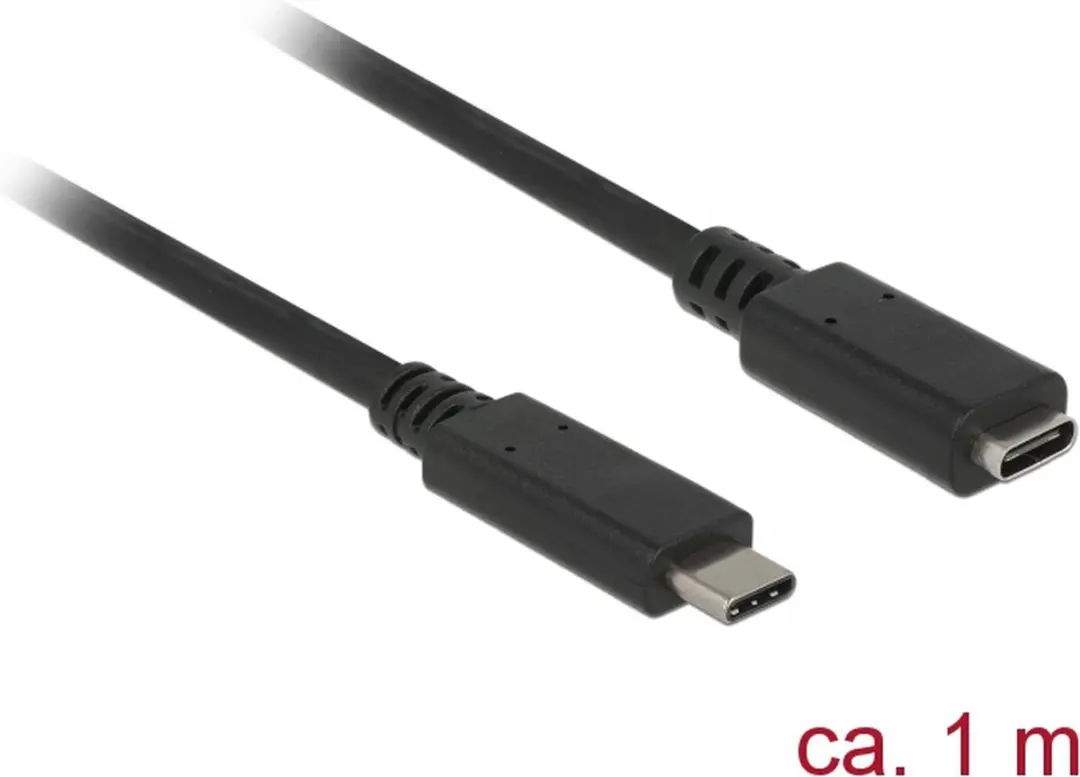 Delock USB-C Verlengkabel USB3.2 10Gbit/s PD 20V/3A 4K60Hz - 1m - Zwart