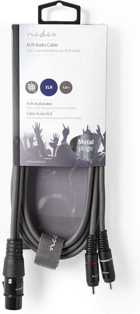 Nedis Gebalanceerde Audiokabel XLR 3-Pins naar 2x RCA - 1.50m - Donkergrijs