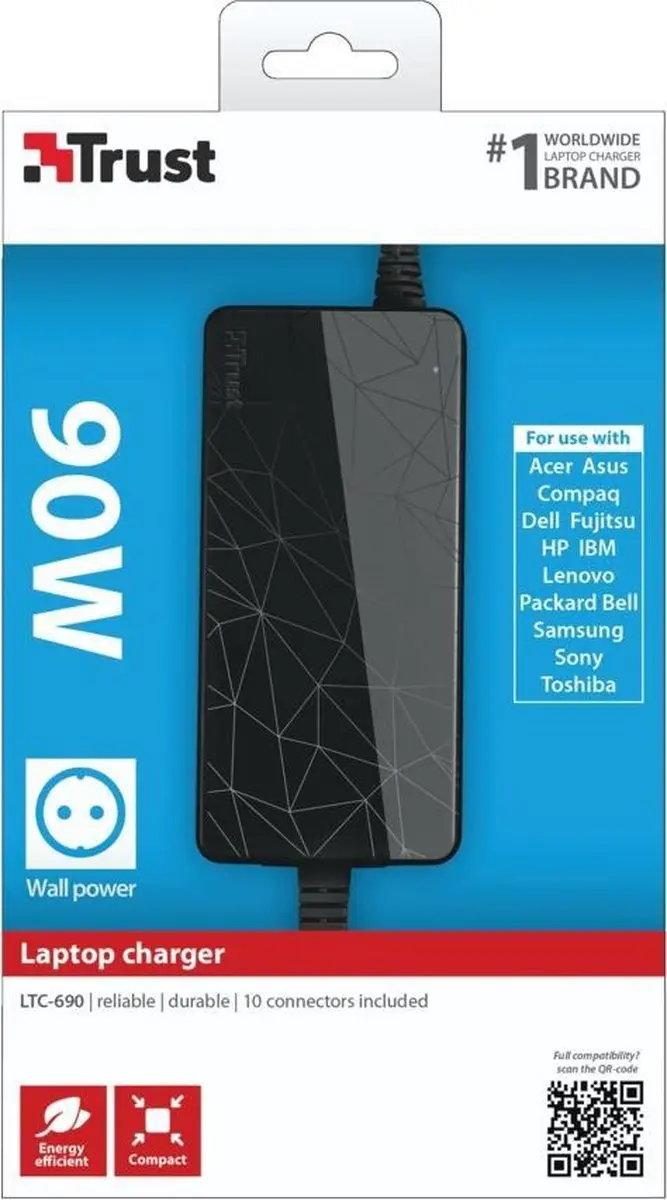 Trust LTC-690 Power Adapter/Inverter 90W - Zwart/Rood