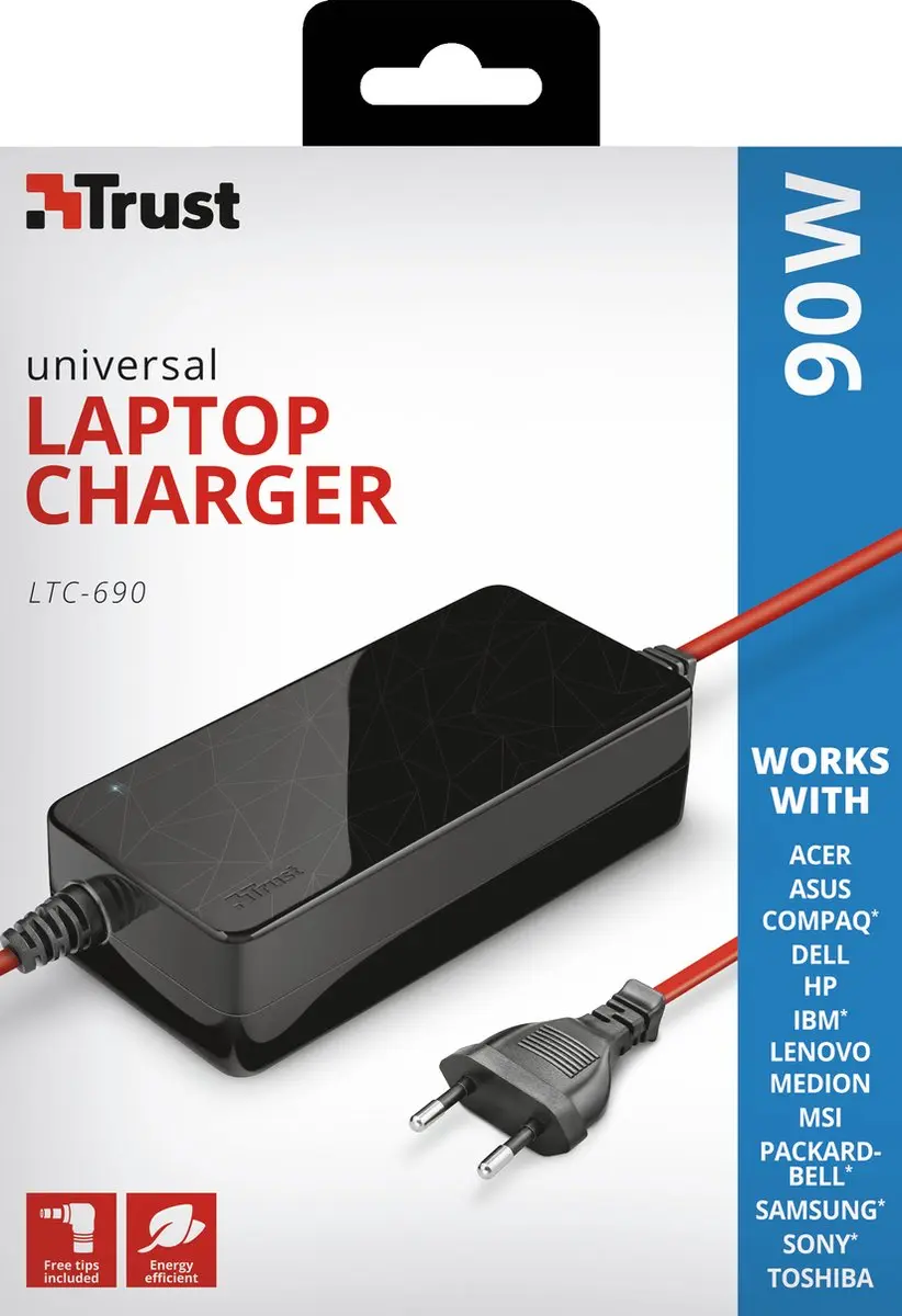 Trust LTC-690 Power Adapter/Inverter 90W - Zwart/Rood - afbeelding 6 van 6
