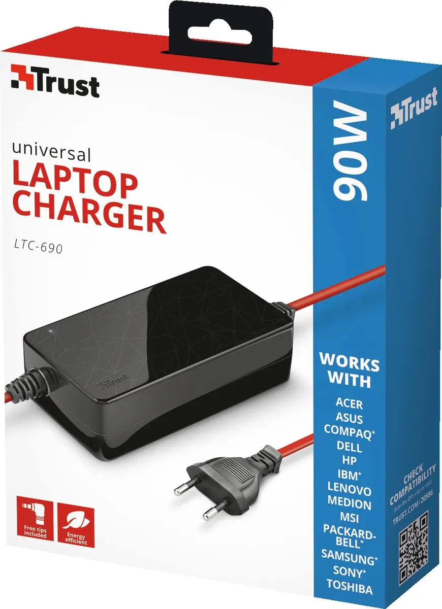 Trust LTC-690 Power Adapter/Inverter 90W - Zwart/Rood
