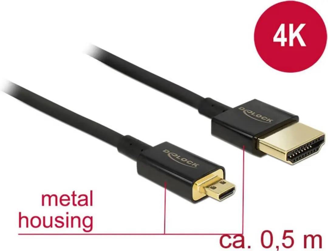 Delock Micro HDMI Kabel 2.0 4K60Hz - 0,5m - Zwart - afbeelding 6 van 6