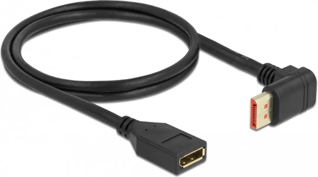 Delock DisplayPort Kabel 90° omhoog M/F 8K 60Hz 1m - Zwart