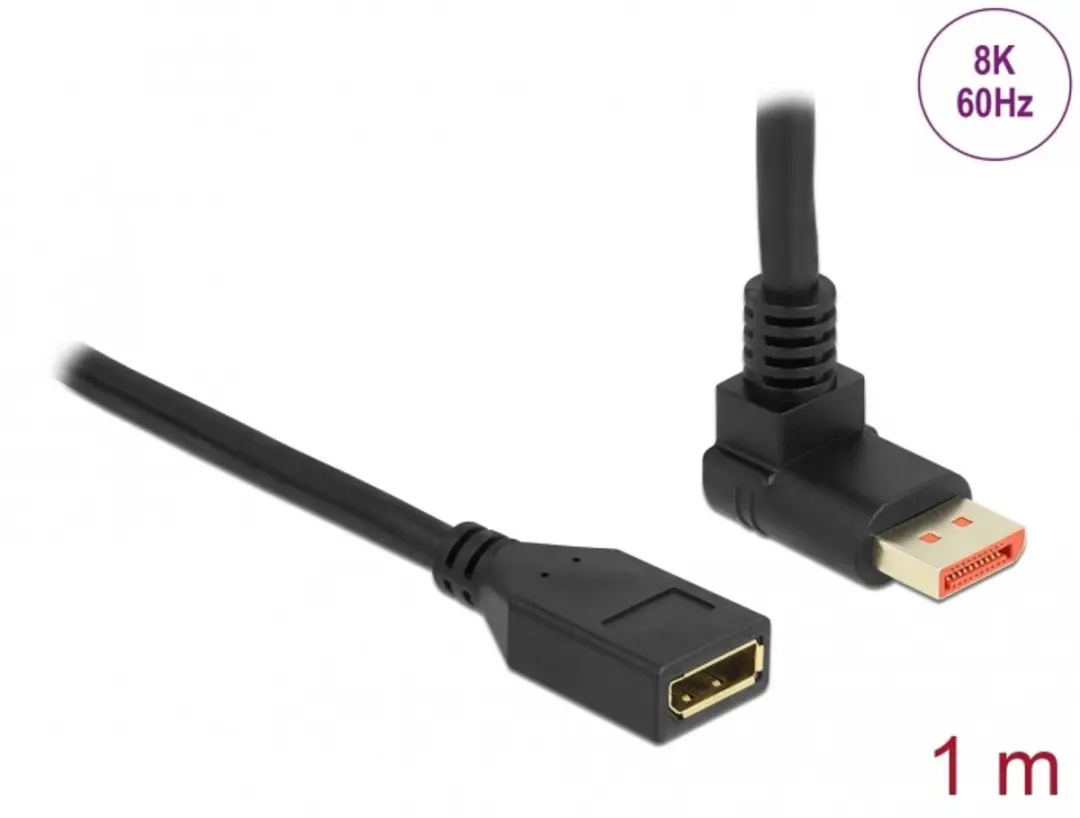 Delock DisplayPort Kabel 90° omhoog M/F 8K 60Hz 1m