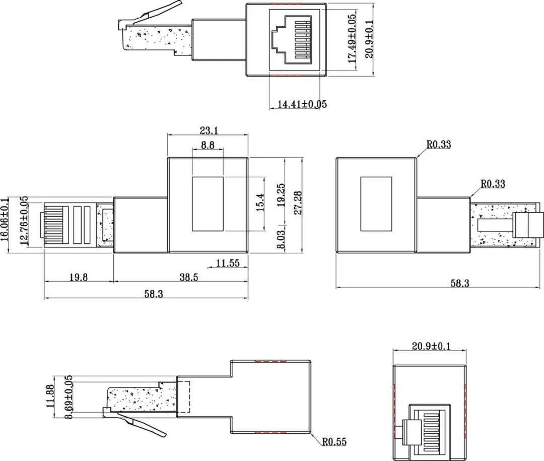 InLine STP CAT6a RJ45 Haakse Adapter - Zwart