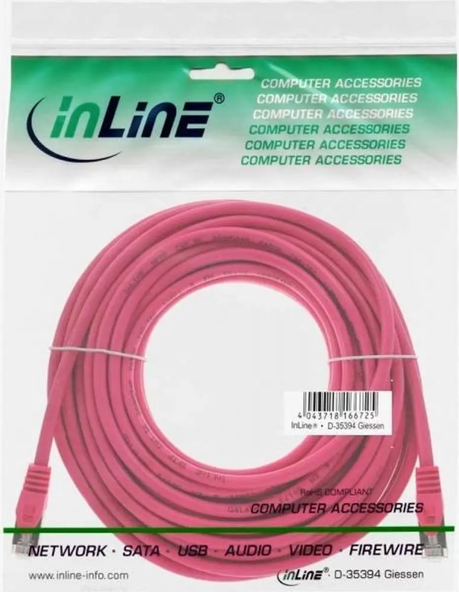 InLine Patchkabel SF/UTP Cat.5e Roze 15m