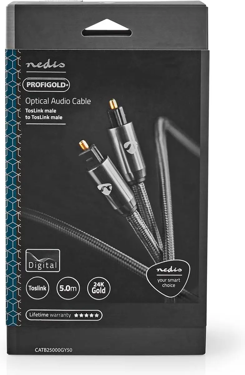 Nedis Optische Audiokabel CATB25000GY50 - 5m - TosLink - Gun Metal Grijs