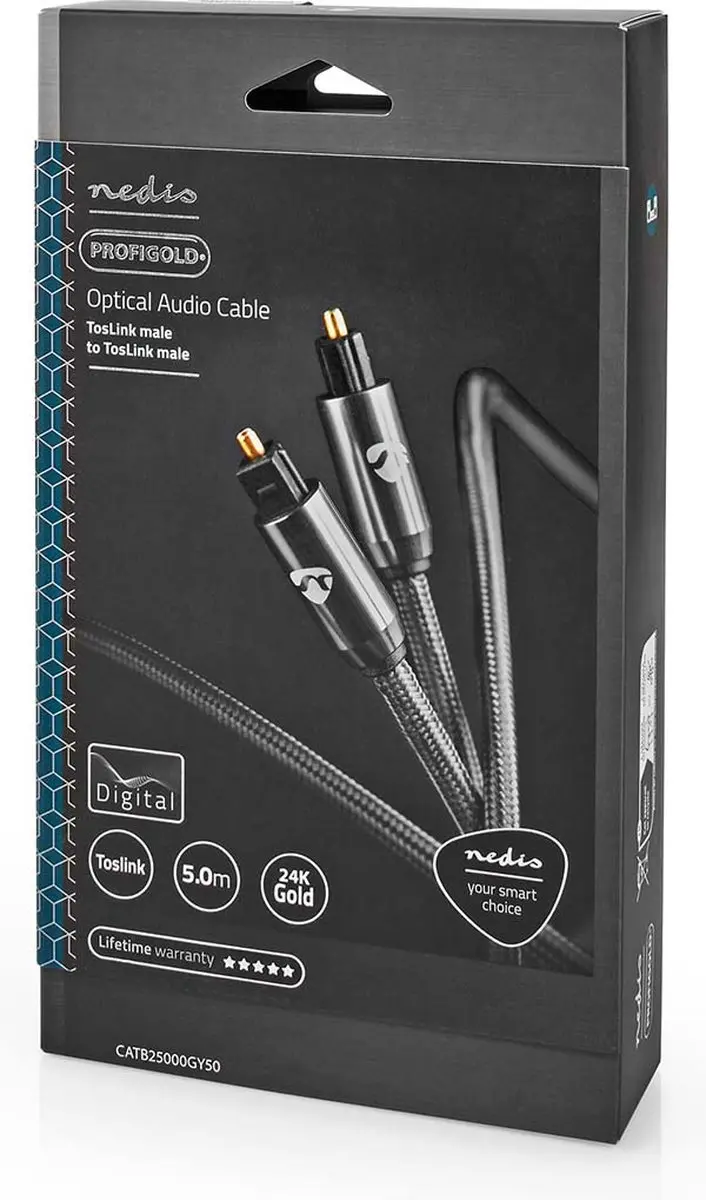 Nedis Optische Audiokabel CATB25000GY50 - 5m - TosLink - Gun Metal Grijs