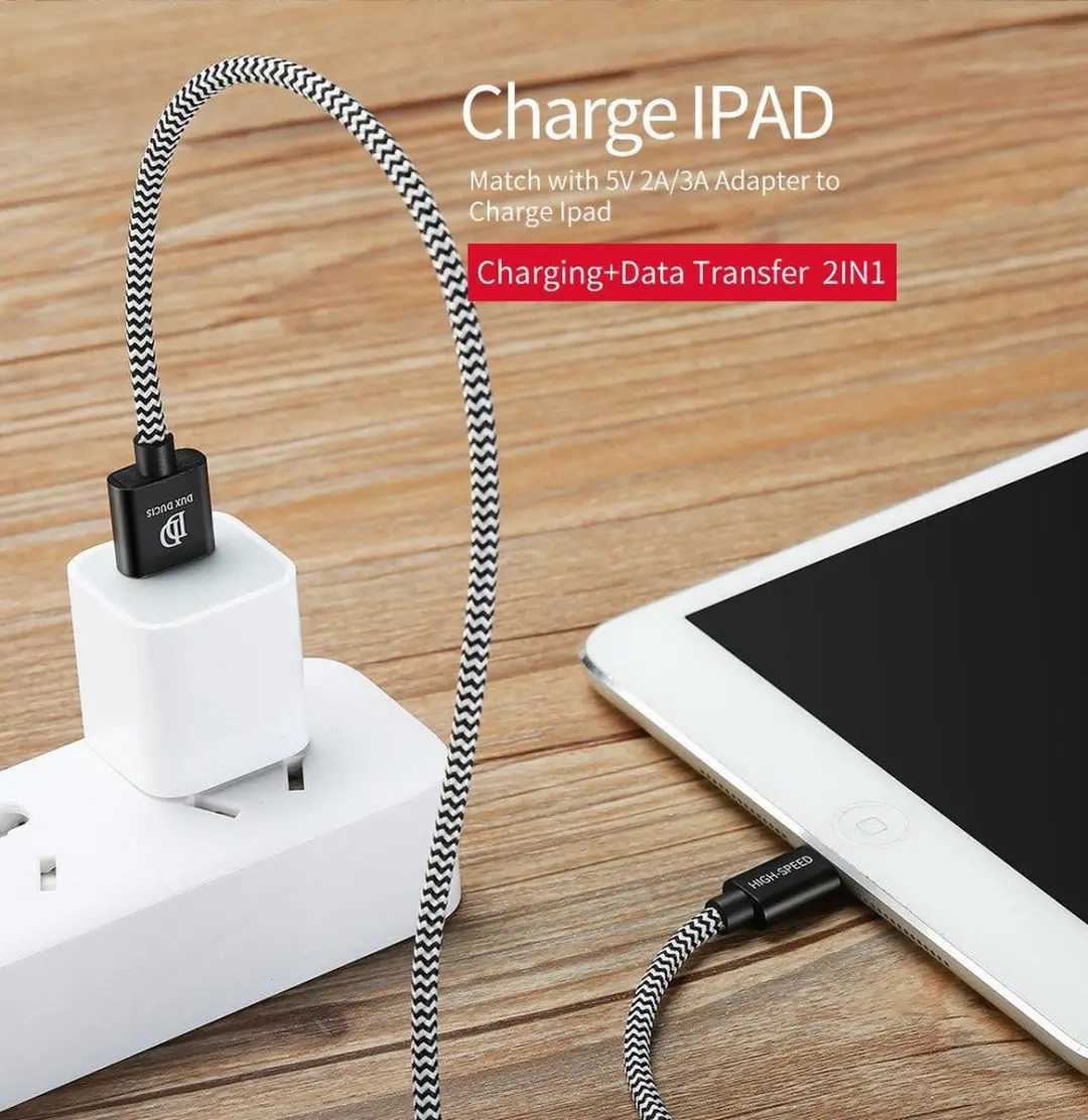Dux Ducis Fast Charging 2.1A Lightning Kabel 5m - Zwart - afbeelding 6 van 6