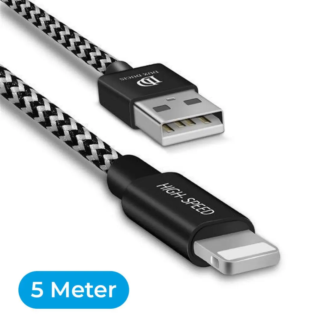 Dux Ducis Fast Charging 2.1A Lightning Kabel 5m - Zwart
