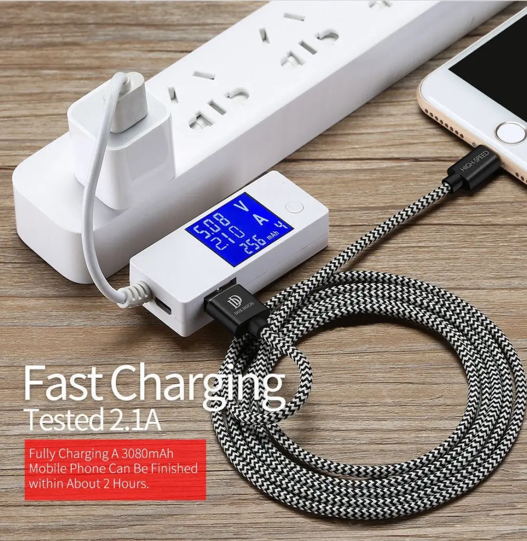 Dux Ducis Fast Charging 2.1A Lightning Kabel 5m - Zwart