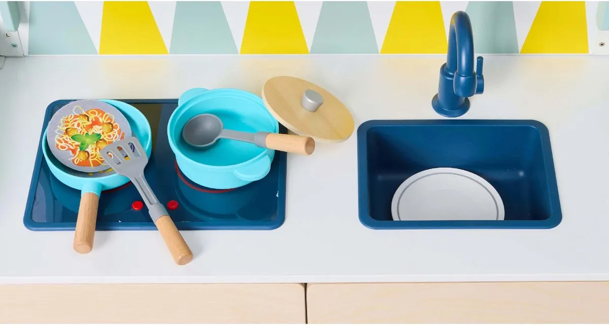 Hape 2-in-1 Kinderladekast Keuken Play Furniture - Azuur/Beuken