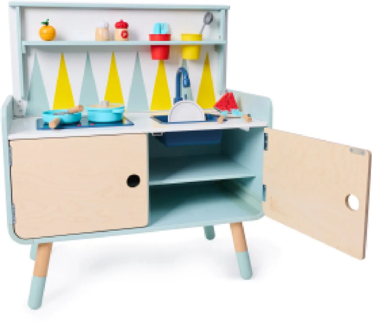 Hape 2-in-1 Kinderladekast Keuken Play Furniture - Azuur/Beuken - afbeelding 6 van 6