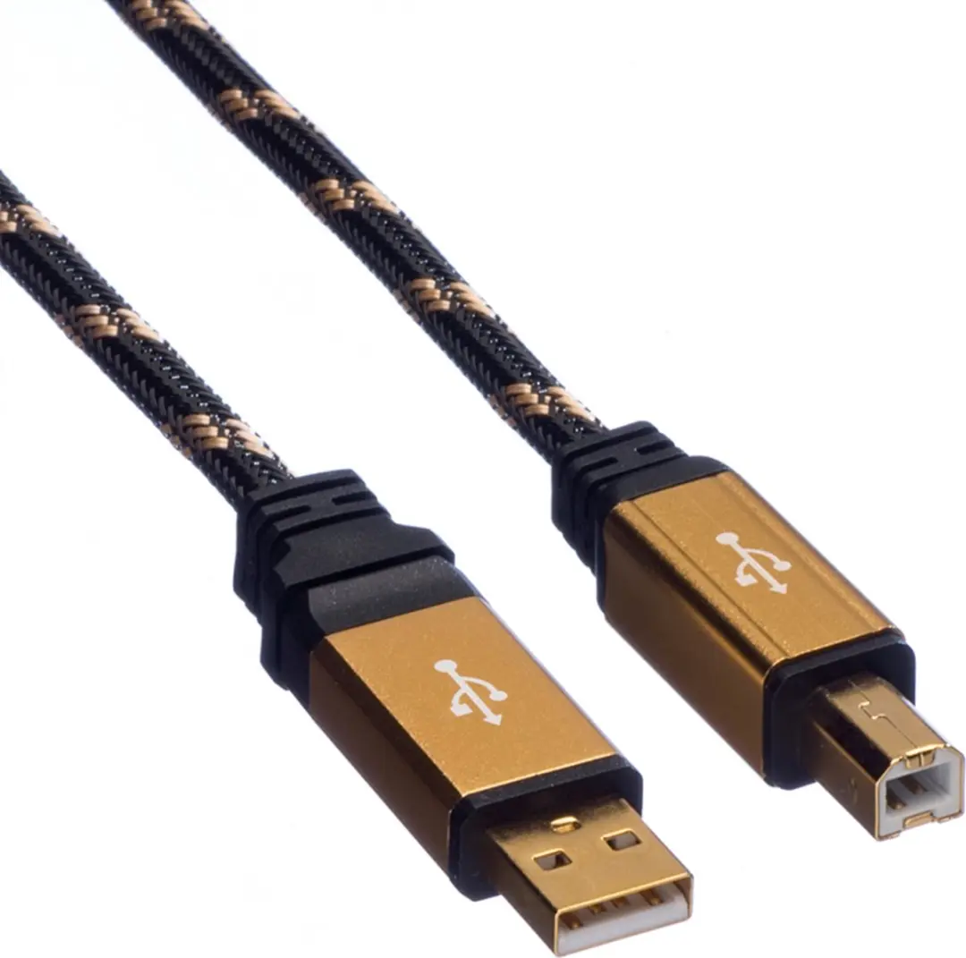 Roline GOLD USB 2.0 Kabel A-B 1,8m - Zwart/Goud