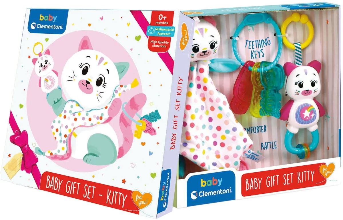 Clementoni Baby Giftset Kitty - Roze - Bijtring & Knuffel