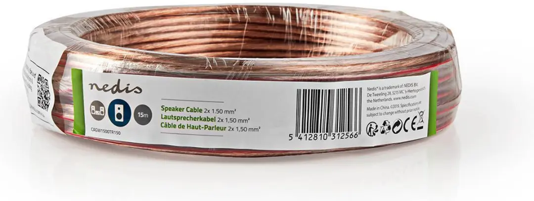 Nedis Speaker-Kabel CAGW1500TR150 - 15m - 2x1.50mm² CCA - Transparant