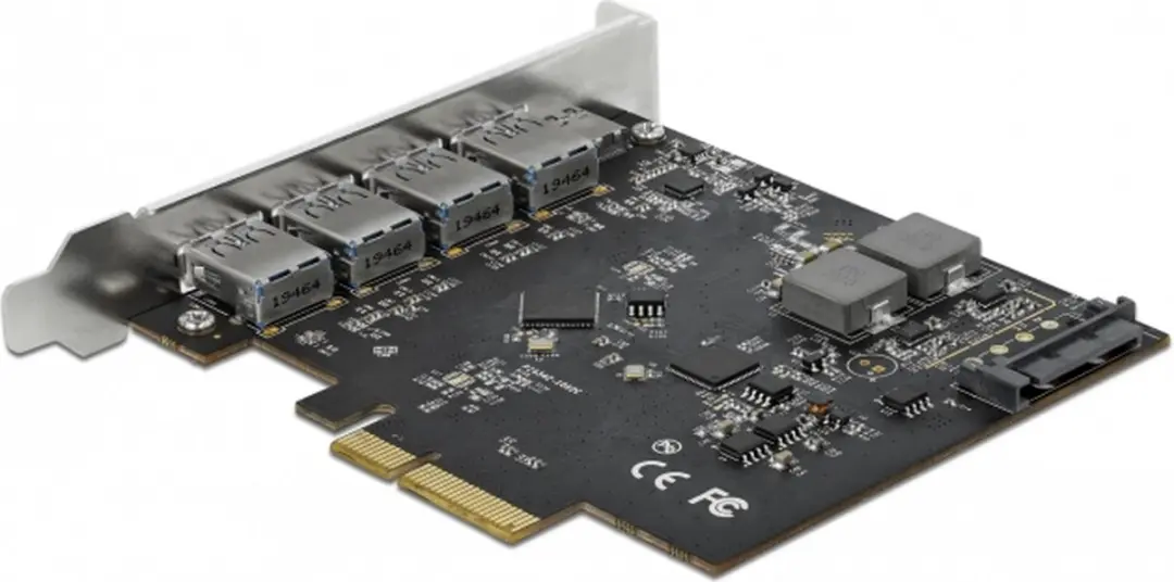 Delock PCIe x4 Kaart USB-C + 4x USB-A 10Gbps - Zwart