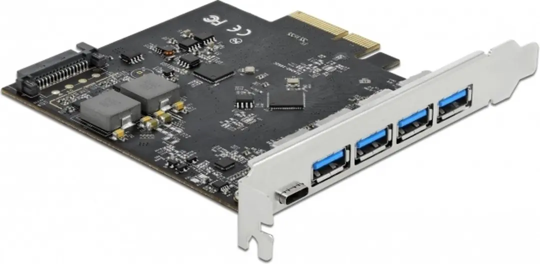 Delock PCIe x4 Kaart USB-C + 4x USB-A 10Gbps - Zwart