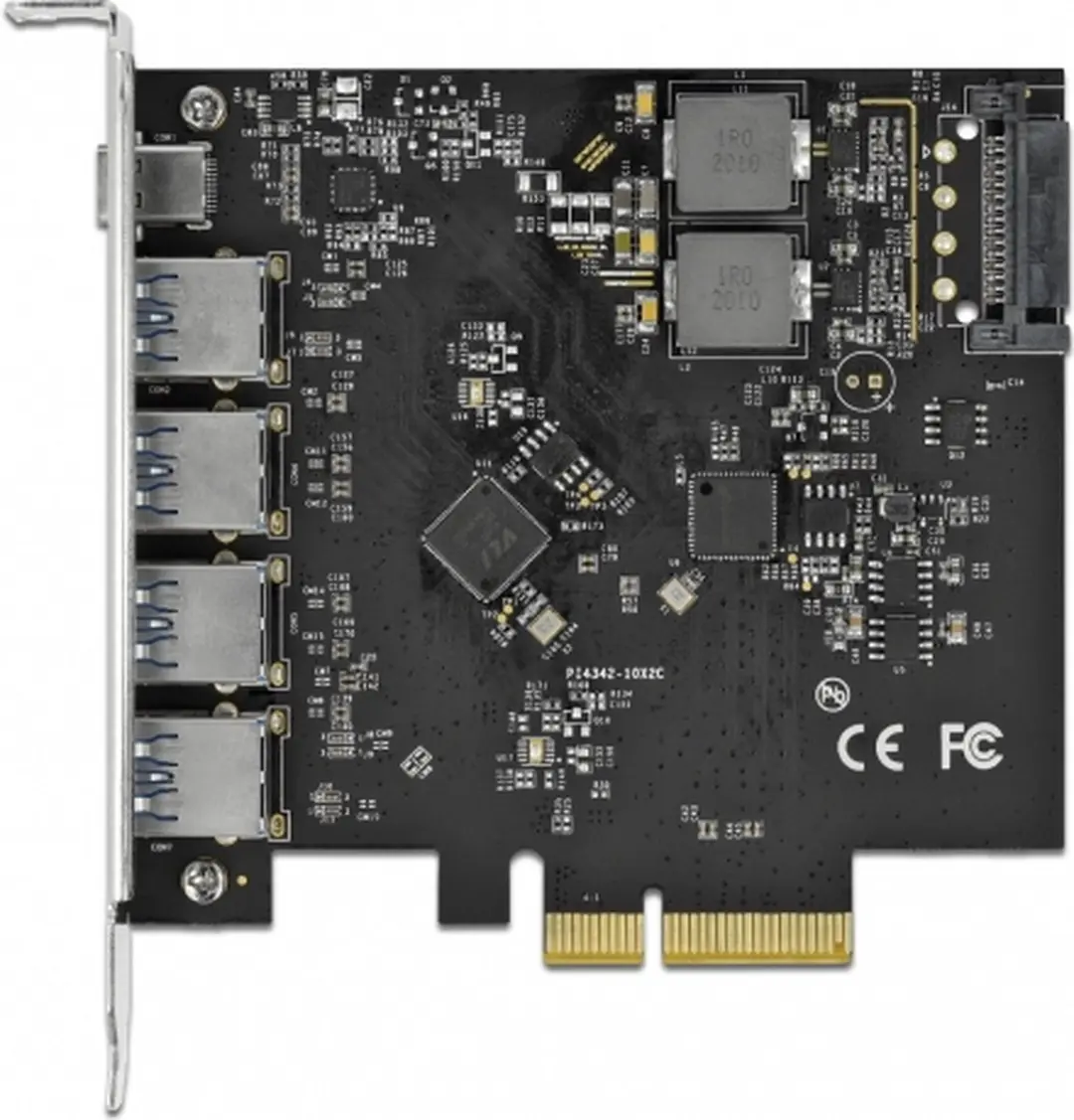 Delock PCIe x4 Kaart USB-C + 4x USB-A 10Gbps - Zwart