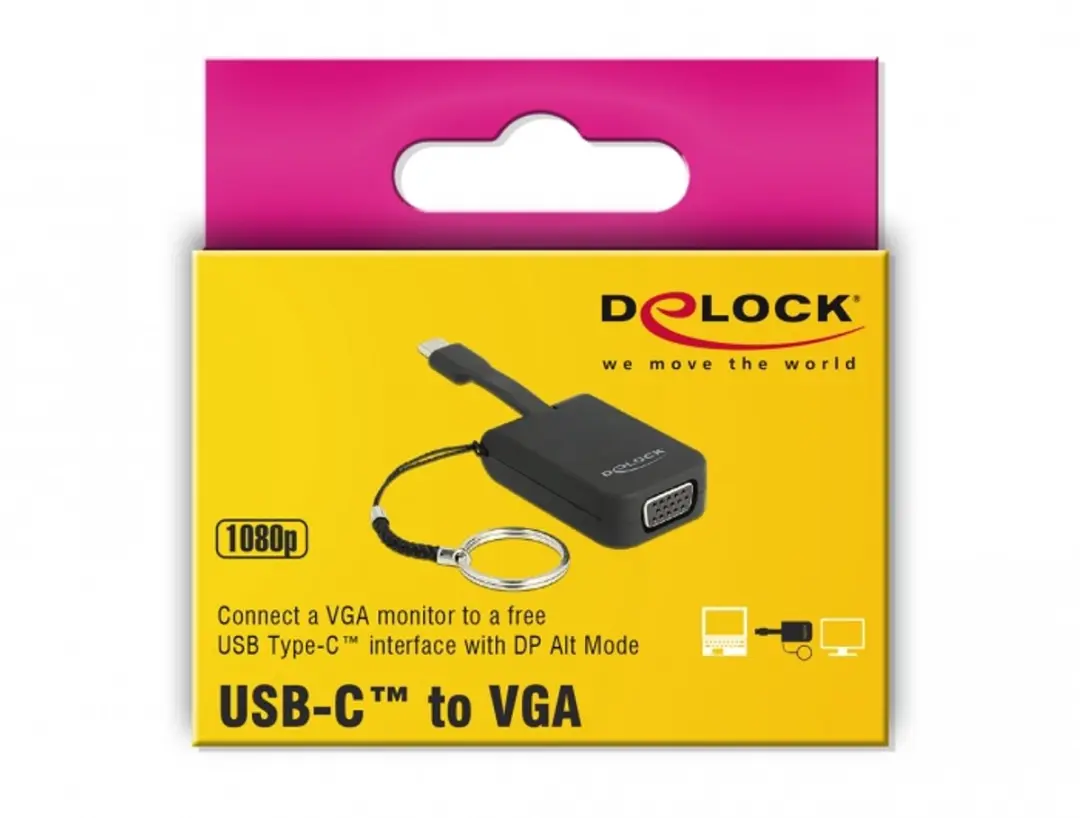 Delock USB-C naar VGA Adapter Sleutelhanger - 1920x1200 - Zwart
