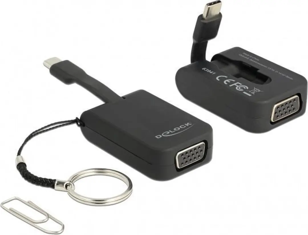 Delock USB-C naar VGA Adapter Sleutelhanger - 1920x1200 - Zwart