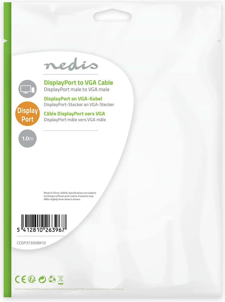 Nedis CCGP37300BK10 DisplayPort naar VGA-kabel 1m - Zwart