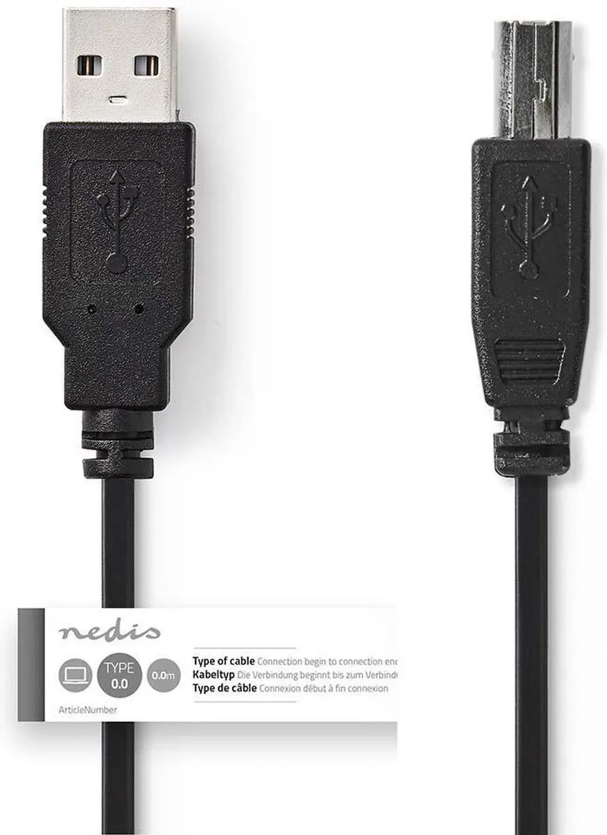 Nedis USB 2.0 A-B Kabel 2m - Zwart - afbeelding 6 van 6