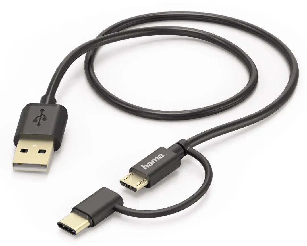 Hama USB Type-C naar micro-USB 2-in-1 Kabel 1m - Zwart