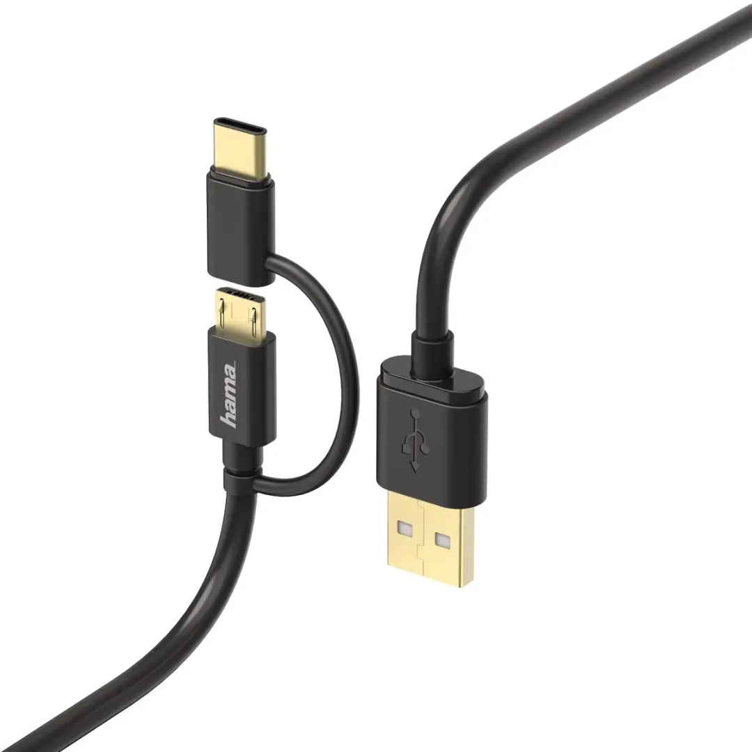 Hama USB Type-C naar micro-USB 2-in-1 Kabel 1m - Zwart