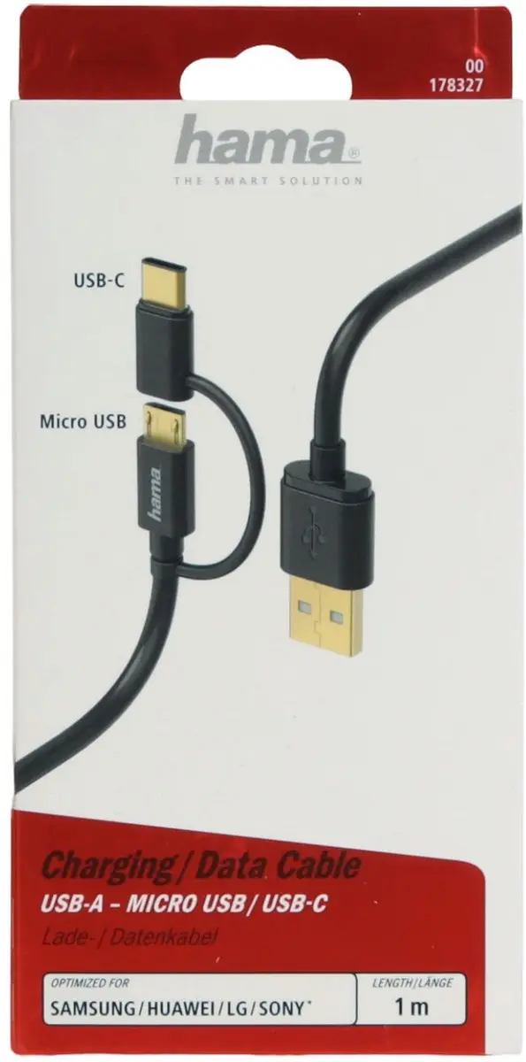 Hama USB Type-C naar micro-USB 2-in-1 Kabel 1m - Zwart - afbeelding 6 van 6