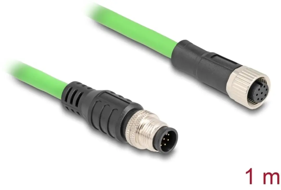 Delock M12 8-pins A-gecodeerde Netwerkverlengkabel CAT5e - 1m - Groen