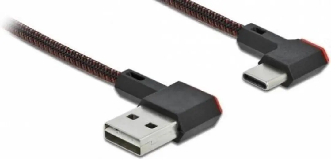 Delock USB-C Easy-USB-A Kabel 1,5m - Haaks - USB2.0 - 18W - Zwart/Rood