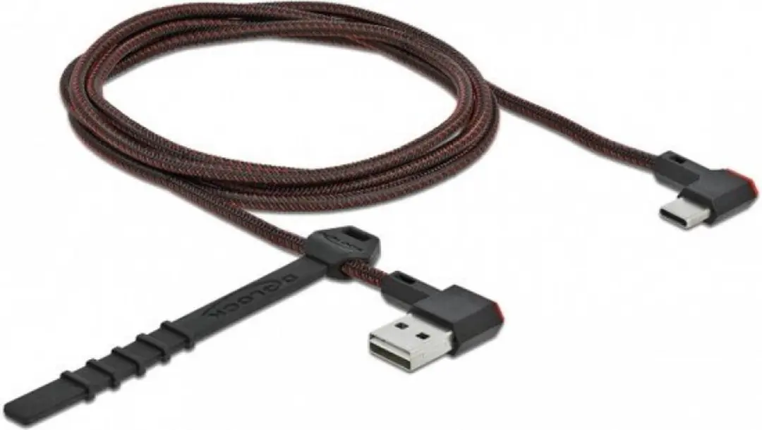 Delock USB-C Easy-USB-A Kabel 1,5m - Haaks - USB2.0 - 18W - Zwart/Rood